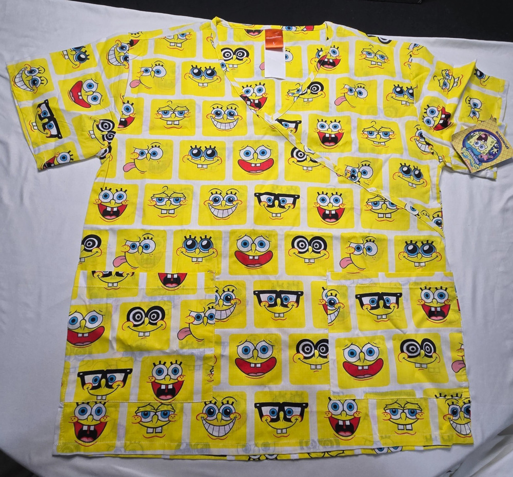Nickelodeon Spongebob Squarepants Womens V-Neck Scrub Top Women's Size L NWT
